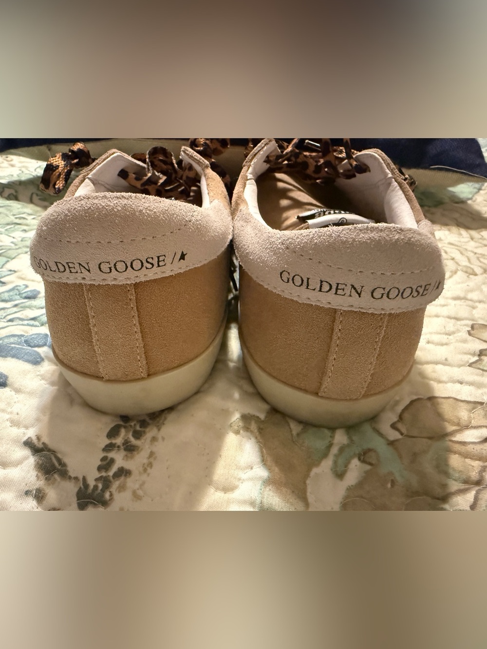 Golden Goose Tan Suede Superstars Sneakers Silver Glitter Star Leopard Size 39 - Picture 4 of 8
